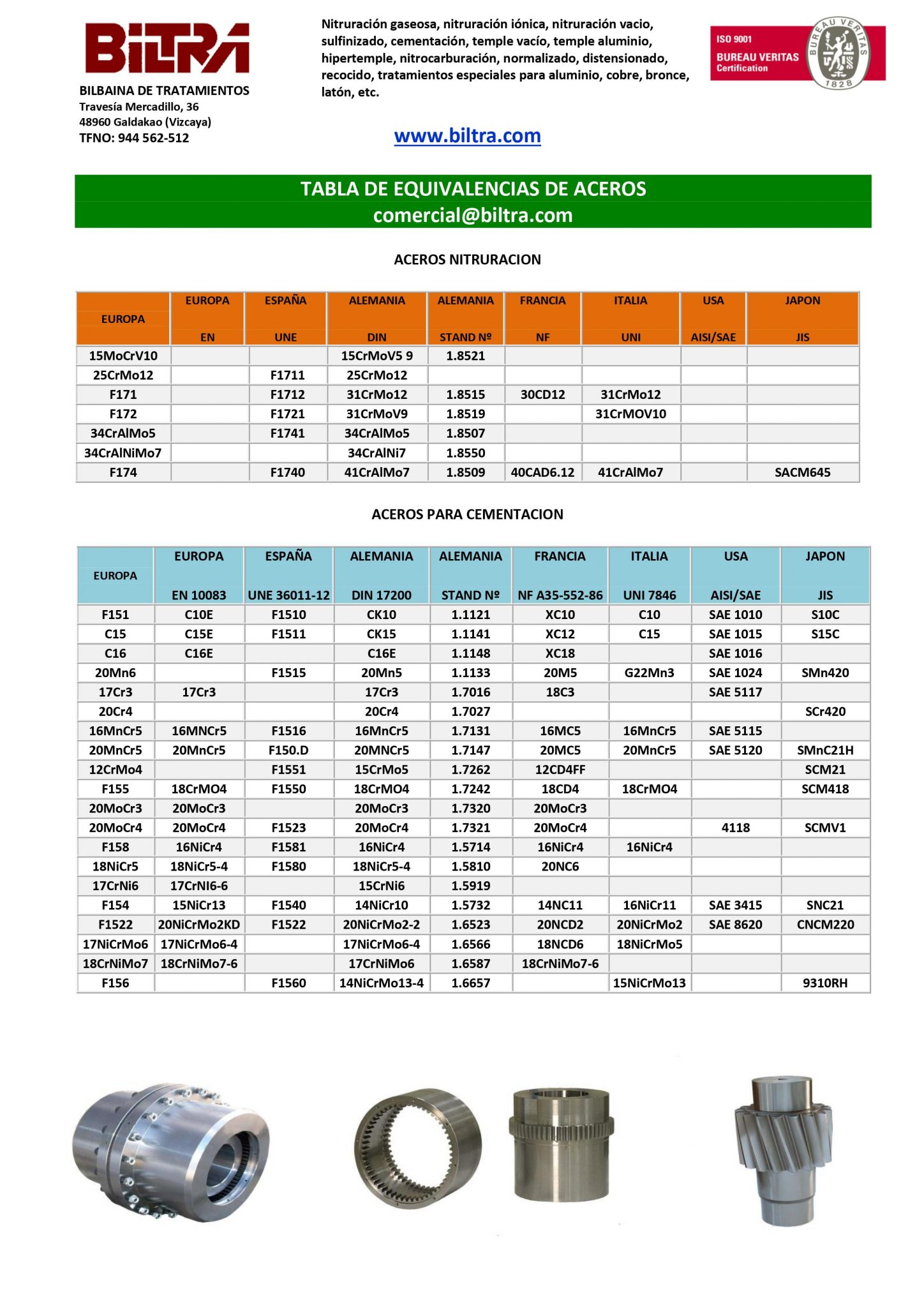 EQUIVALENCIAS DE ACEROS, Bilbaína De Tratamientos